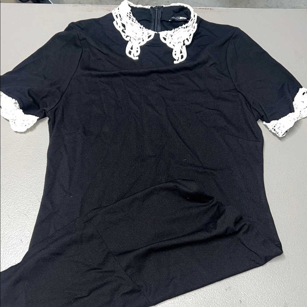Fashion Nova Black Peter Pan Collar Short Sleeve Blouse